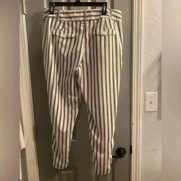 Ann Taylor LOFT white & black striped boyfriend pants with zipper at leg size 10 - Picture 5 of 9
